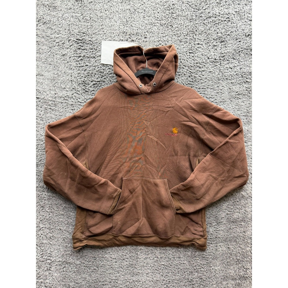 Vintage 1980s Carhartt Embroidered Pullover Hoodie Brown Mens Size L/XL